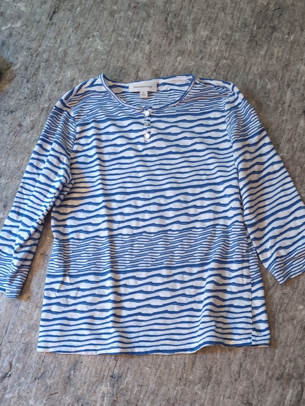 Women's Breckenridge Cotton Blend Blue & White Striped Henley Top - Medium
